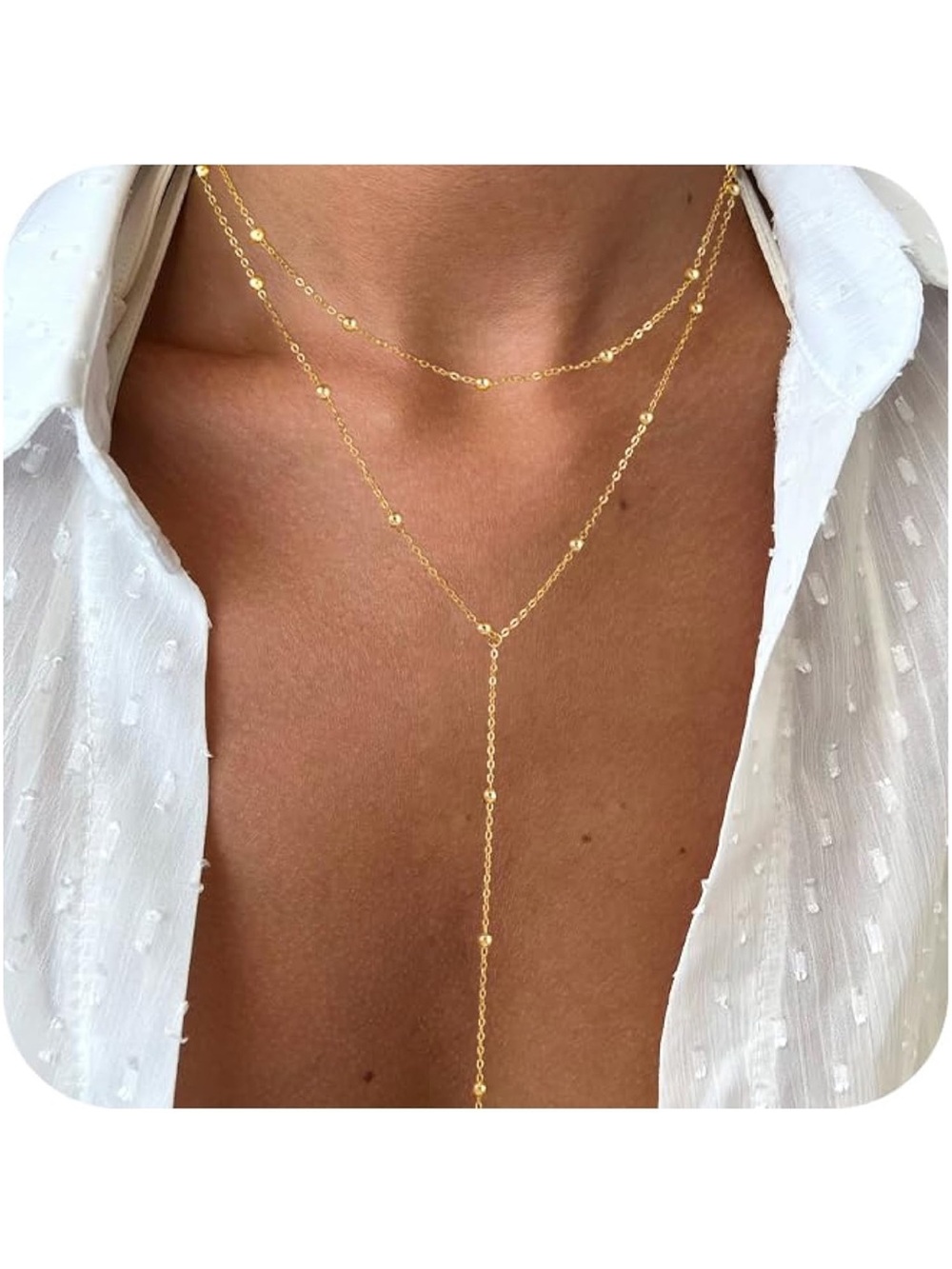Delicate Gold Layered Lariat Necklace - Minimal Women Jewelry
